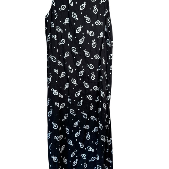 Soft As a Grape Cape Cod Tropical Fish 100% Linen Black Maxi Dress XL D16 - Picture 3 of 10
